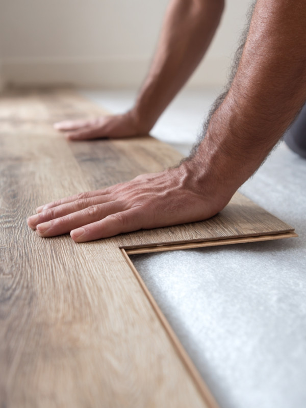 Proceso de instalación de piso laminado con sistema clic.