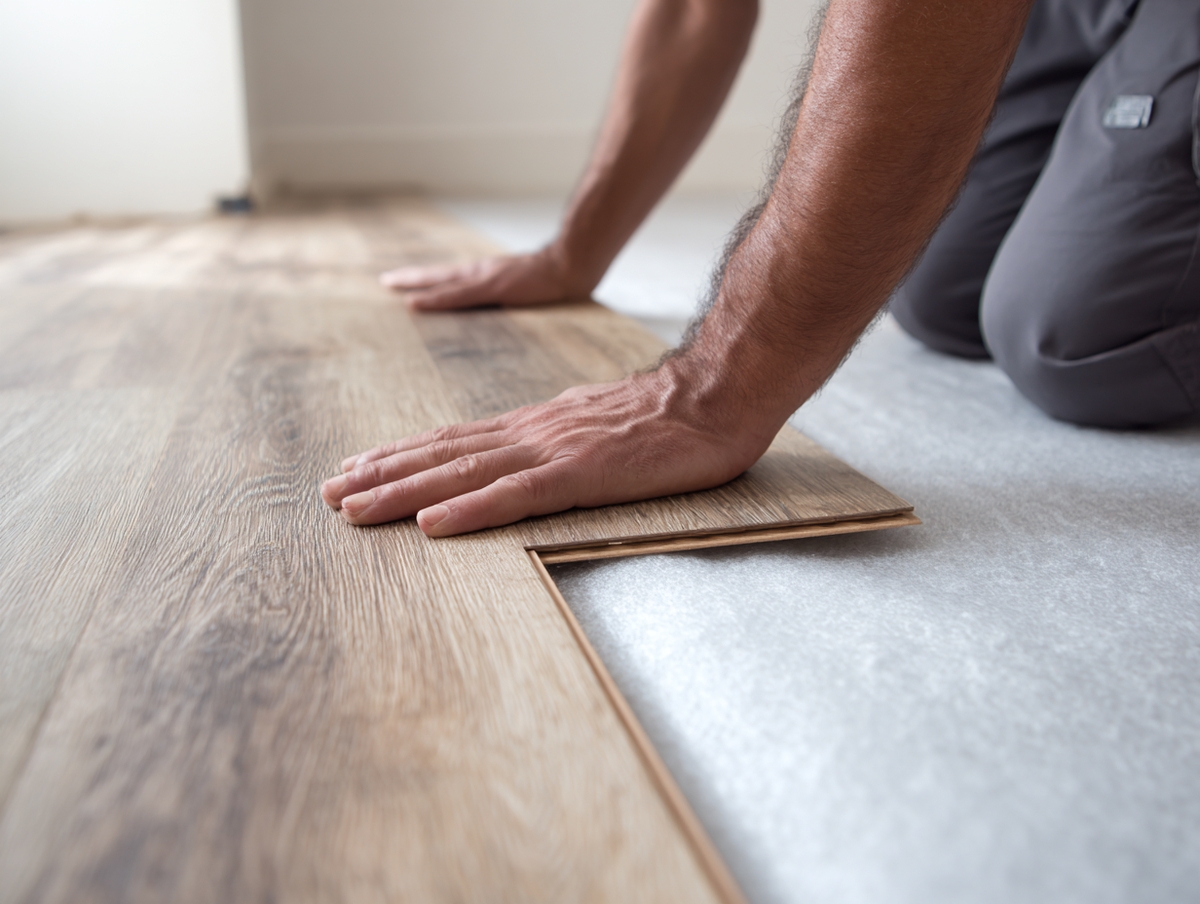Proceso de instalación de piso laminado con sistema clic.