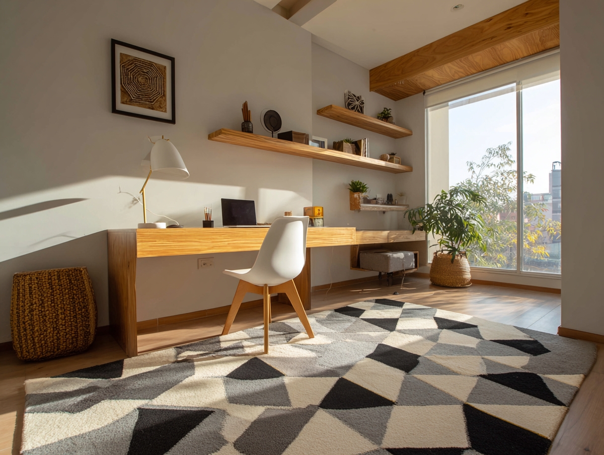 Oficina en casa con alfombra geométrica moderna en SLP.