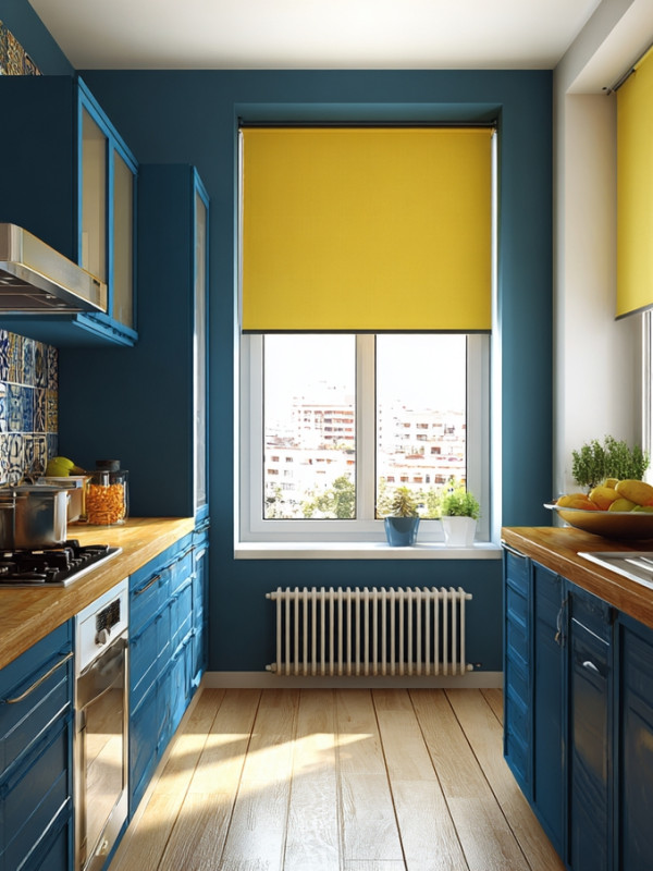 Cocina con persianas de PVC en ventana