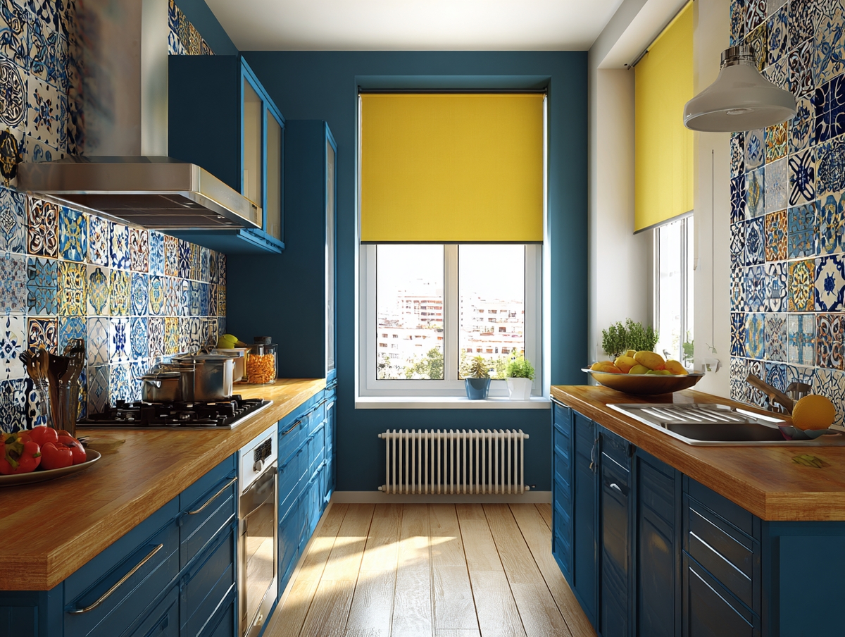 Cocina con persianas de PVC en ventana